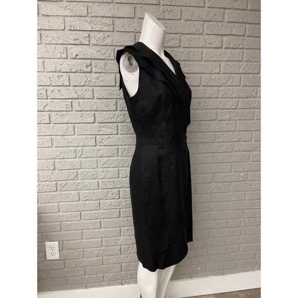 Roger Edwards Black Linen Wrap Dress with Asymmetrical Collar Size 4 - Picture 3 of 12